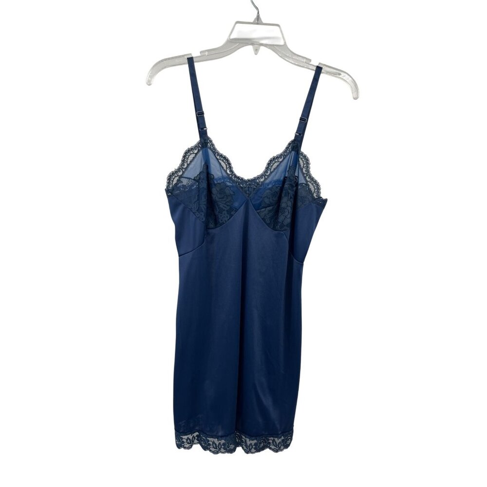 Vintage Gossard Artemis Full Slip Womens 34 Blue Lace Nylon Mini USA Used